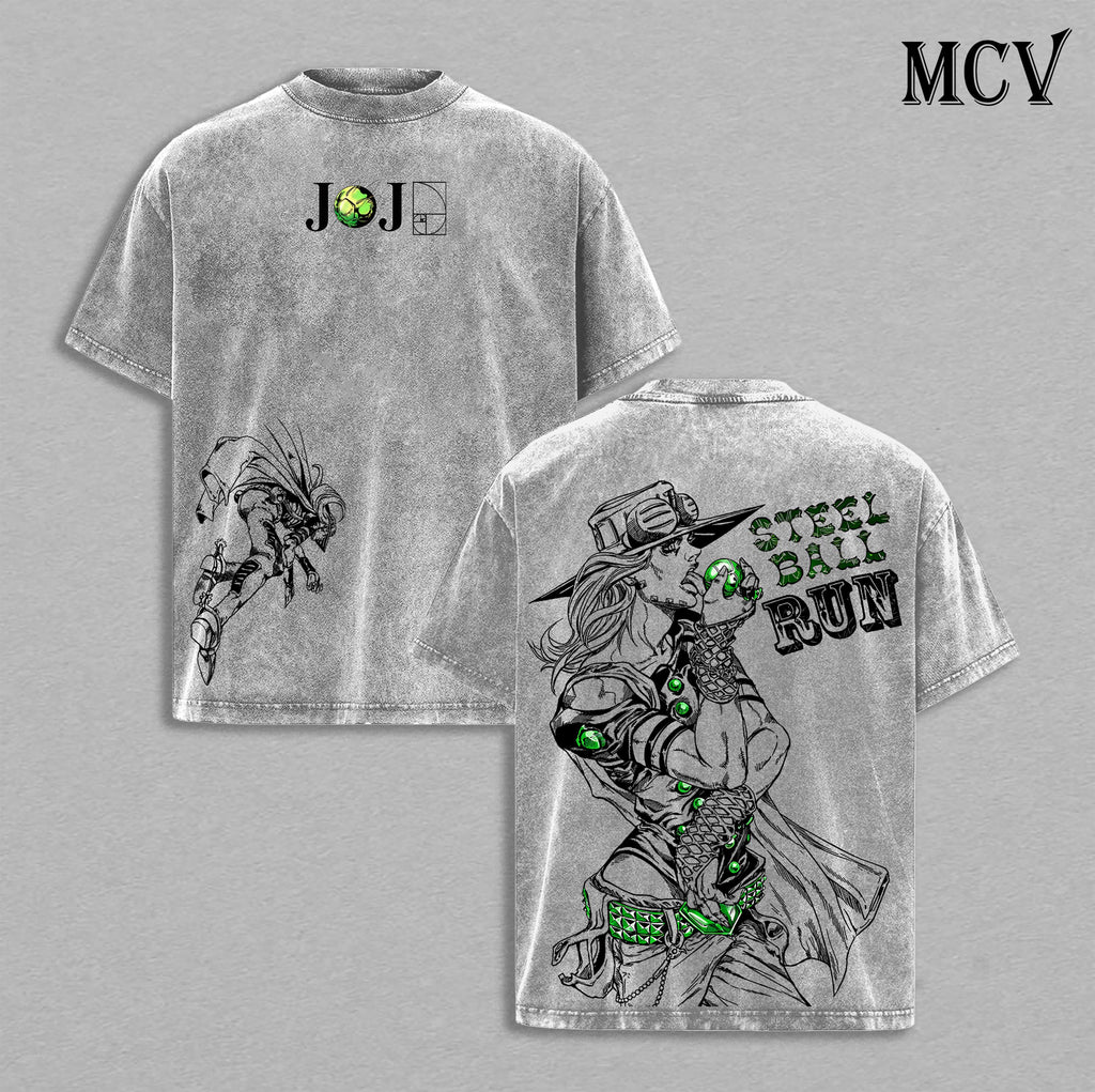 Gyro Zeppeli Golden Spin Steel Ball Run Anime Vintage Washed Tee