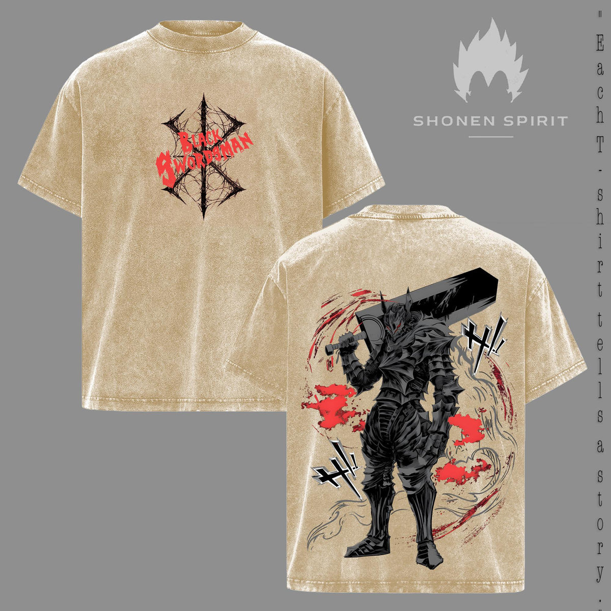 Berserk Black Swordsman Guts Dragonslayer Anime Vintage Washed Tee