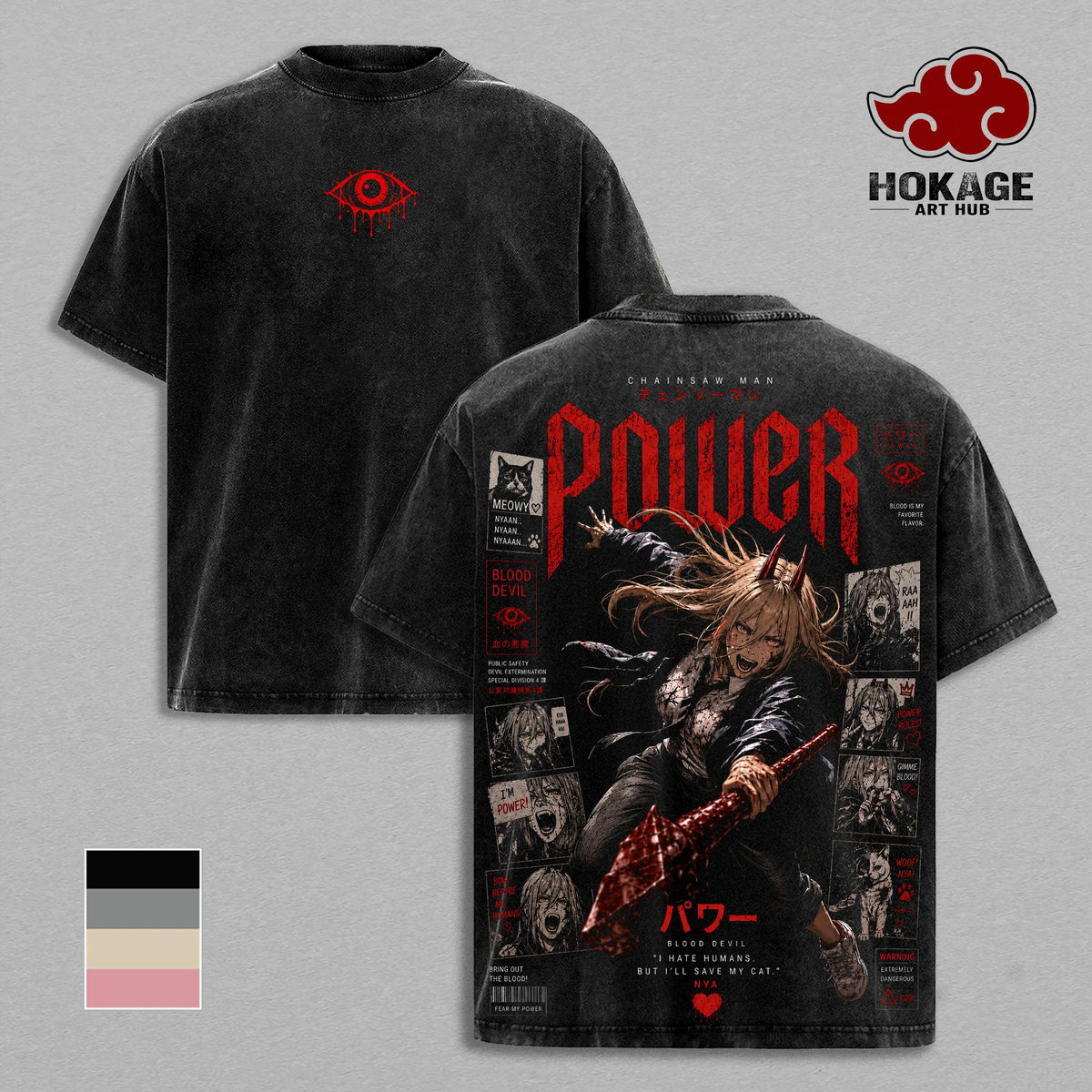 Power Chainsaw Man Anime Vintage Washed Tee