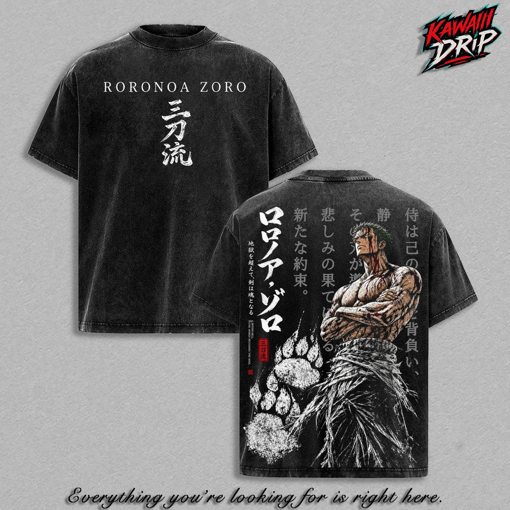 Roronoa Zoro One Pieceee Swordsman Anime Vintage Washed Tee