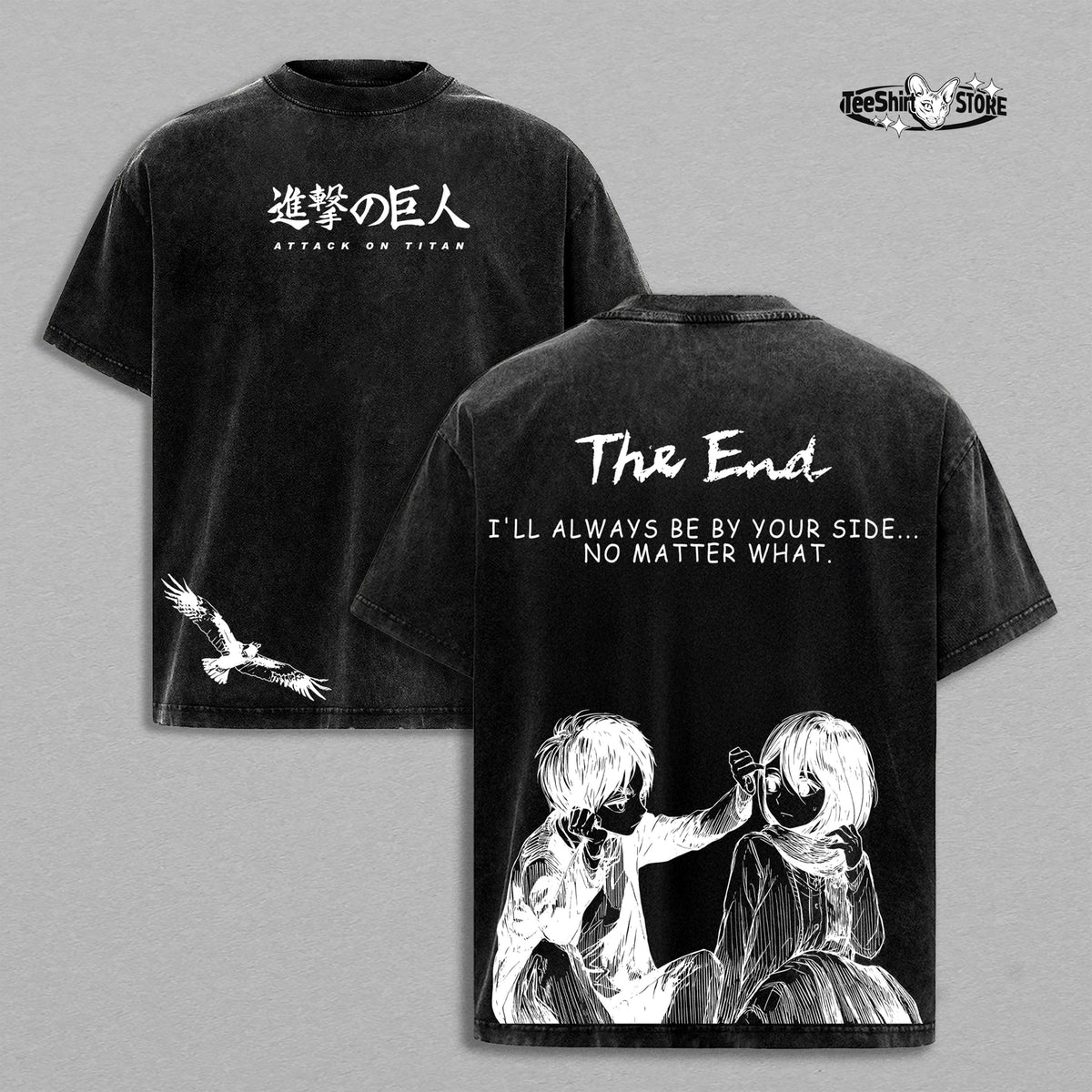 Eren Yeager & Mikasa Ackerman Attack on Titan Anime Vintage Washed Tee
