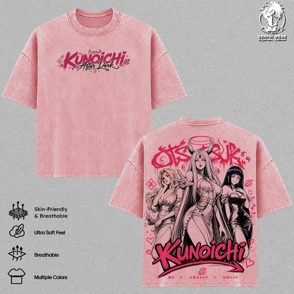 Tsunade Kaguya Hinata Kunoichi Naruto Anime Vintage Washed Tee