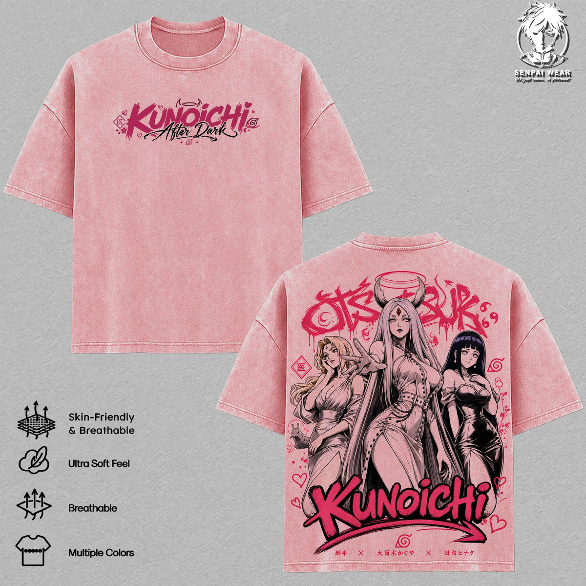 Tsunade Kaguya Hinata Kunoichi Naruto Anime Vintage Washed Tee