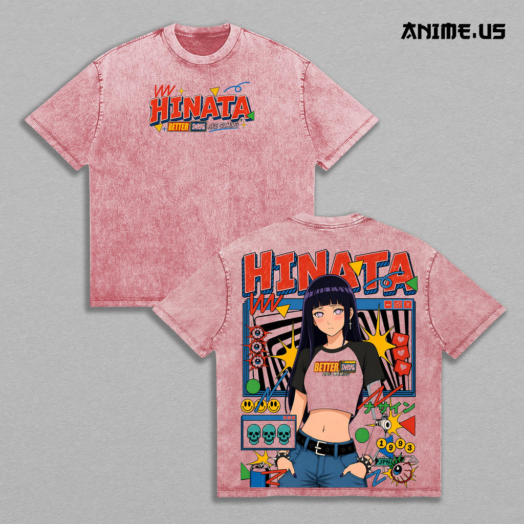 Hinata Hyuga Naruto Gentle Fist Anime Graphic Vintage Shirt, Byakugan Better Days Double Printed Tee Heavyweight Cotton Streetwear