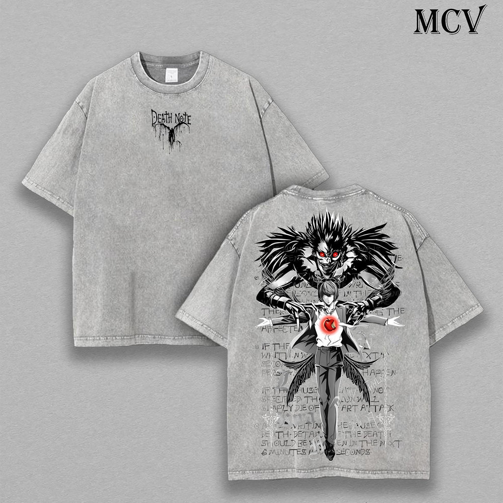 Ryuk & Light Yagami (Kira) Washed Tee – Death Note Anime Streetwear Vintage T-Shirt