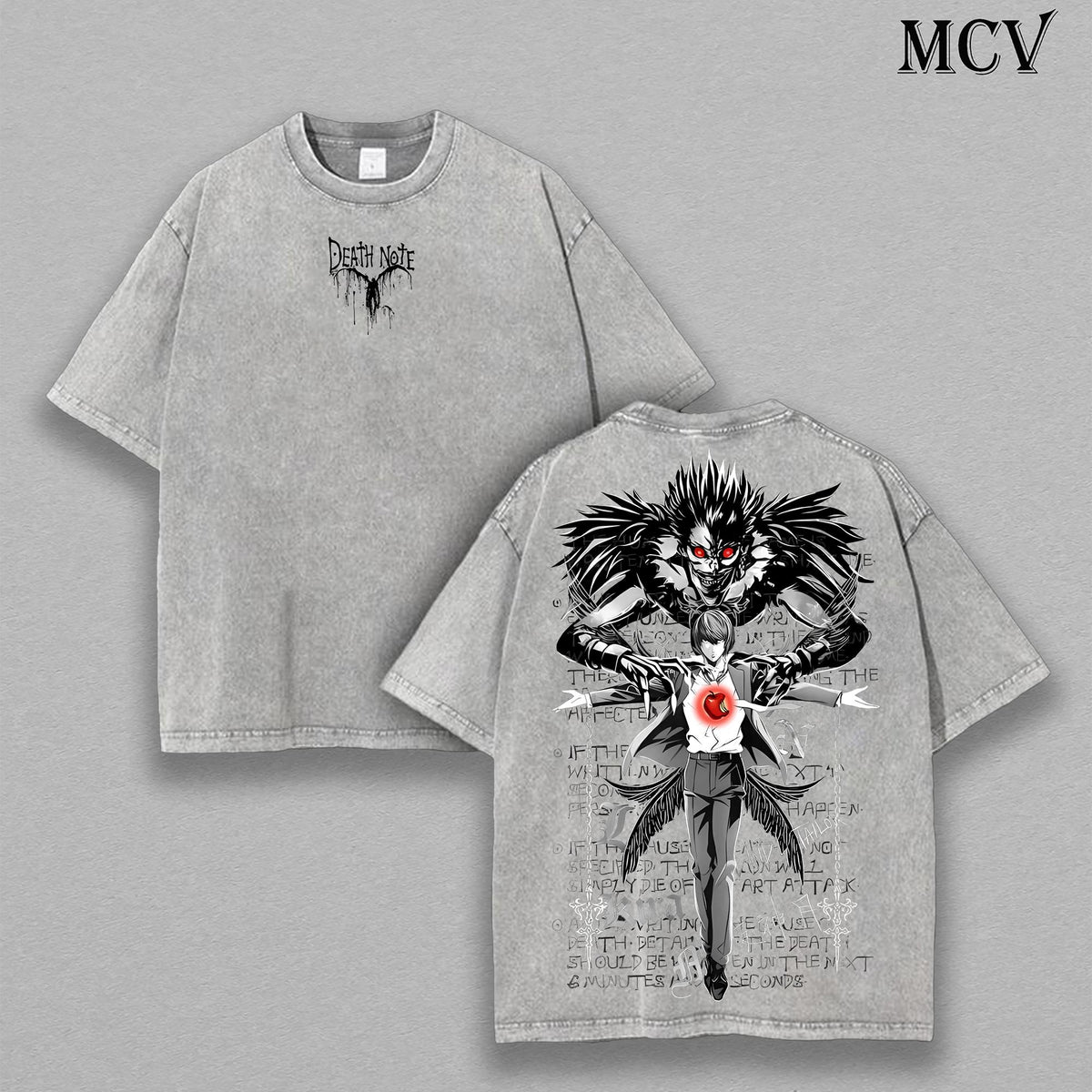 Ryuk & Light Yagami (Kira) Washed Tee – Death Note Anime Streetwear Vintage T-Shirt