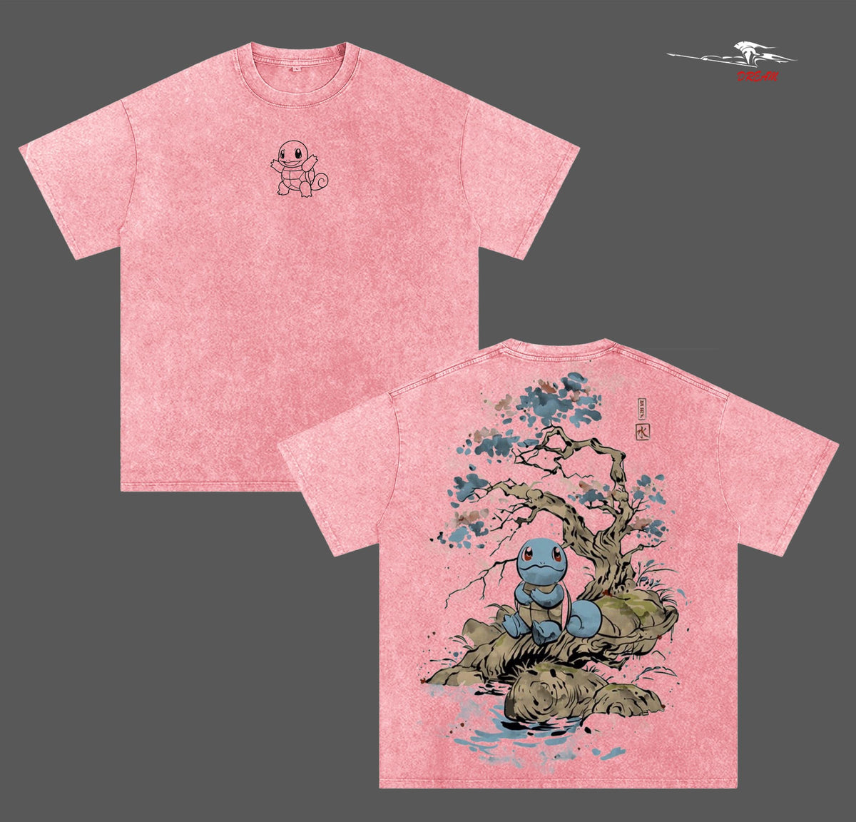 PKM Anime Double Printed Vintage Washed Tee Unisex Oversize Heavyweight Cotton T-shirt for Anime Fans and Lovers