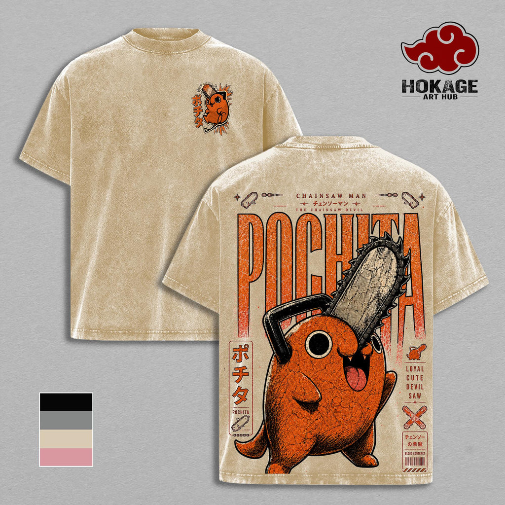 Pochita Chainsaw Devil Chainsaw Man Anime Vintage Washed Tee