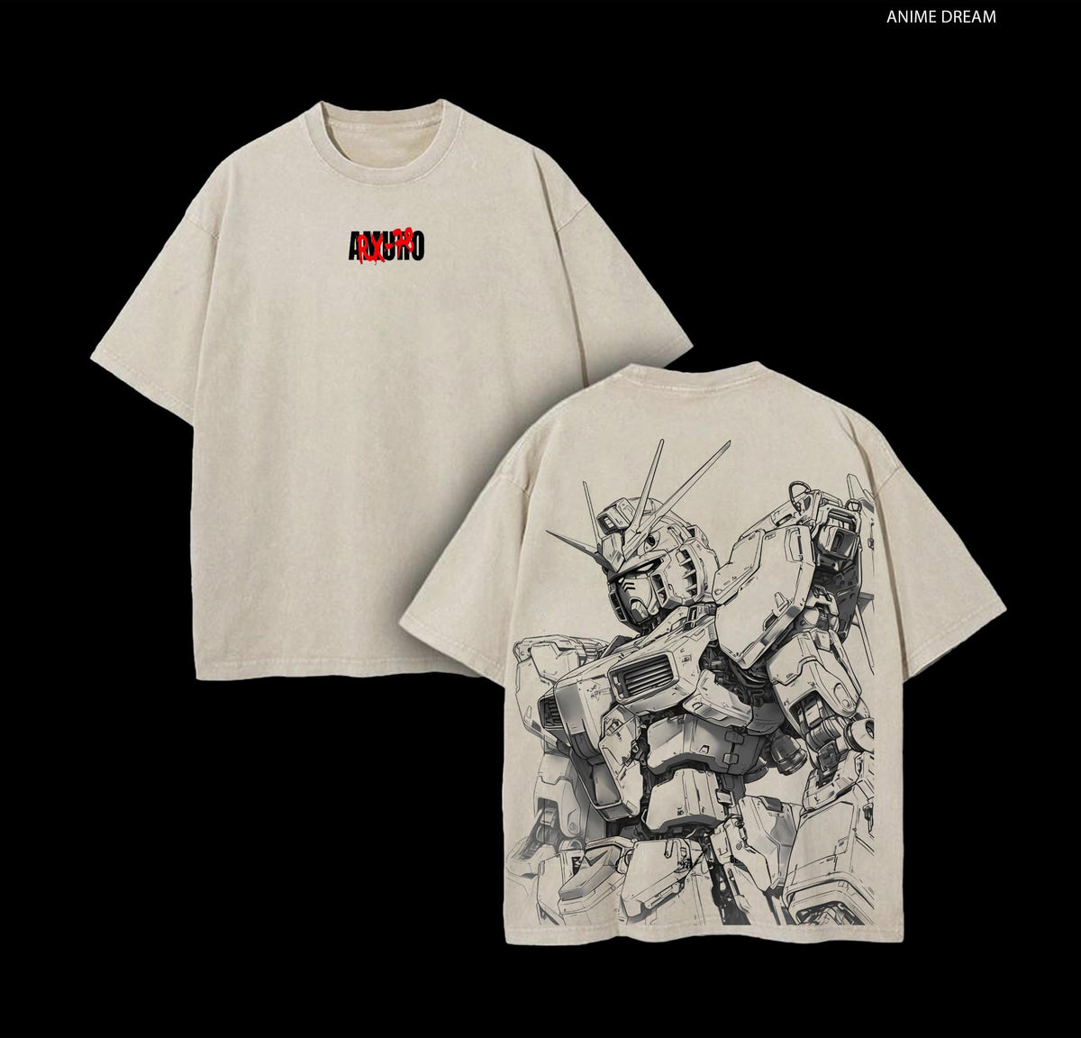 RX-78-2 Gundam Anime Double Printed Vintage Washed Tee Unisex Oversize Heavyweight Cotton T-shirt for Anime Fans and Lovers