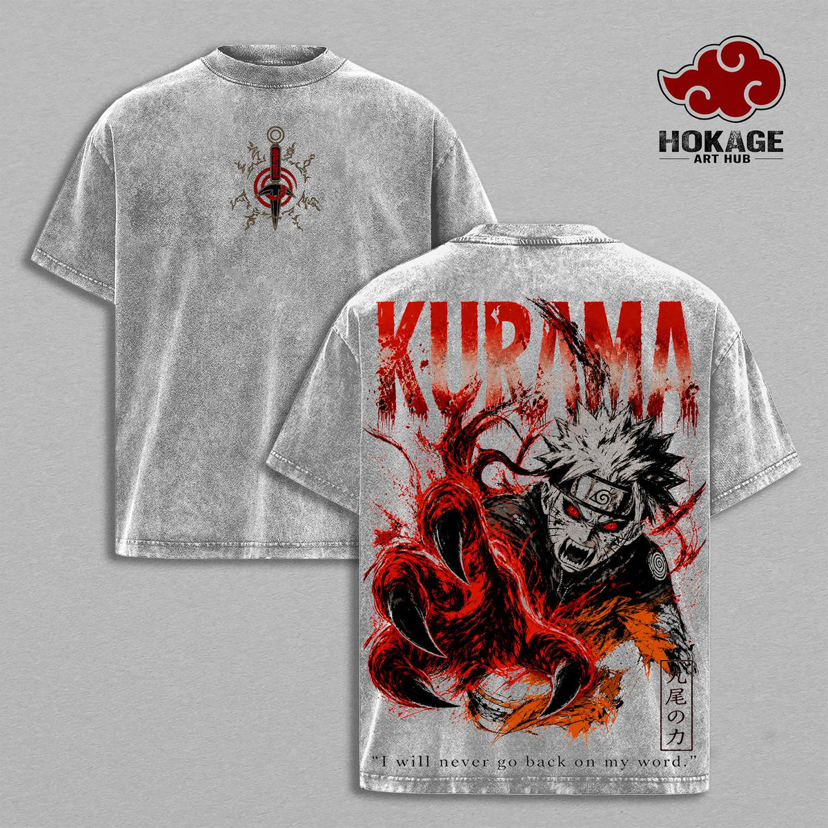 Kurama Sharingan Naruto Anime Vintage Washed Tee