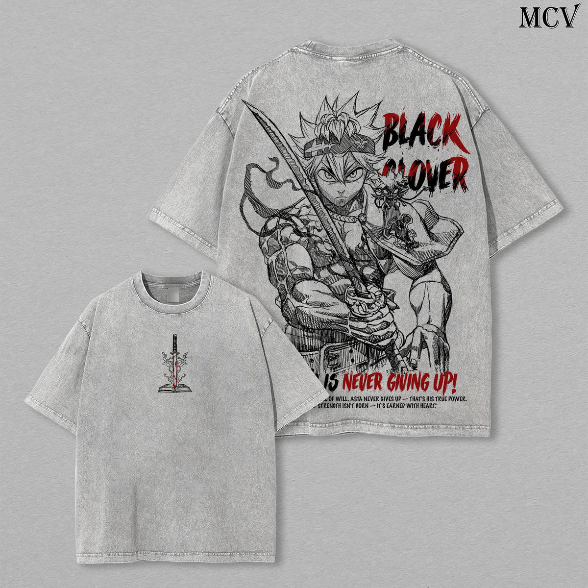 Asta T-Shirt – Black Clover Oversized Vintage Anime Tee Double Printed Lightweight Acid Washed Unisex Streetwear, Perfect Gift for Anime Lovers