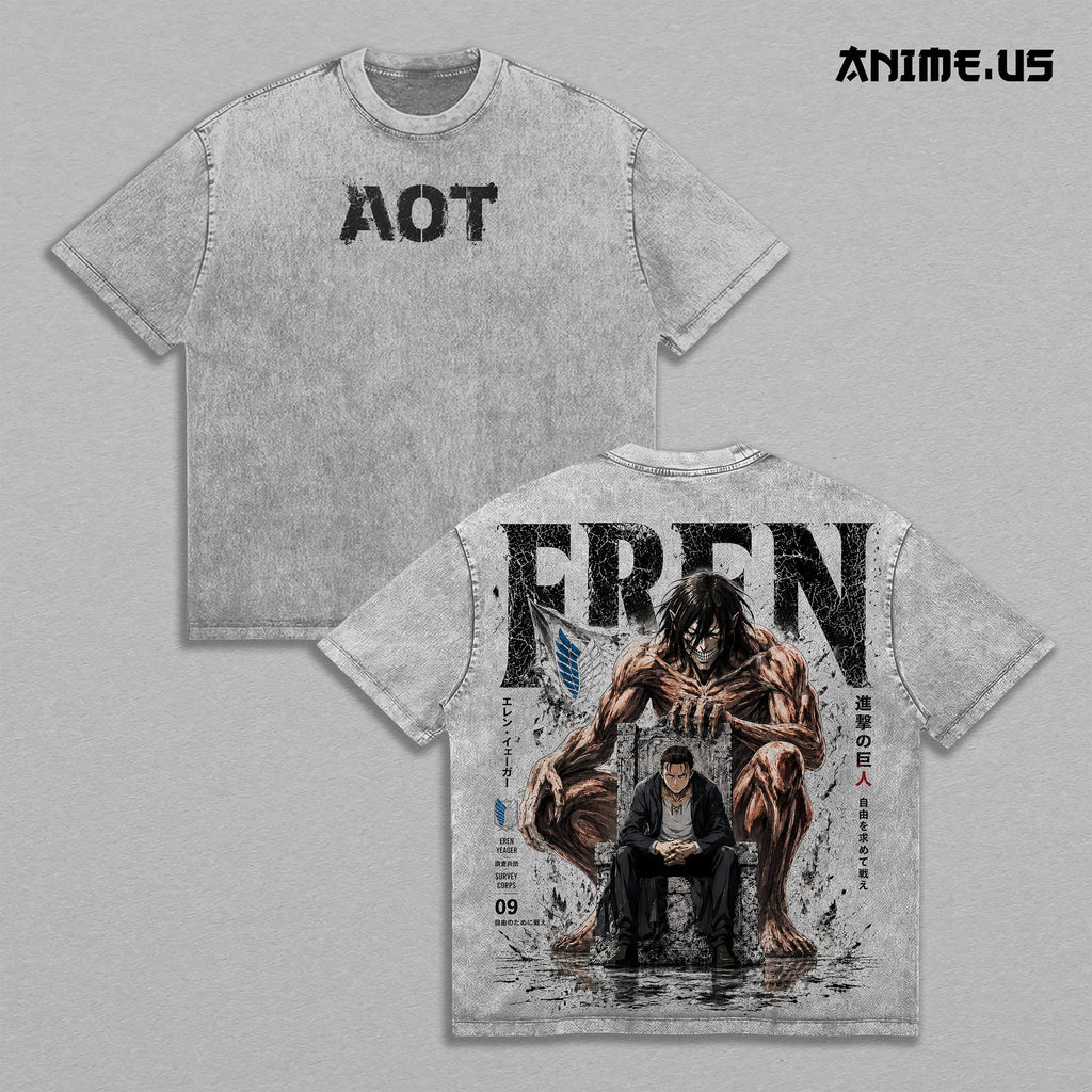 Eren Yeager Attack Titan Final Battle Anime Vintage Washed Tee