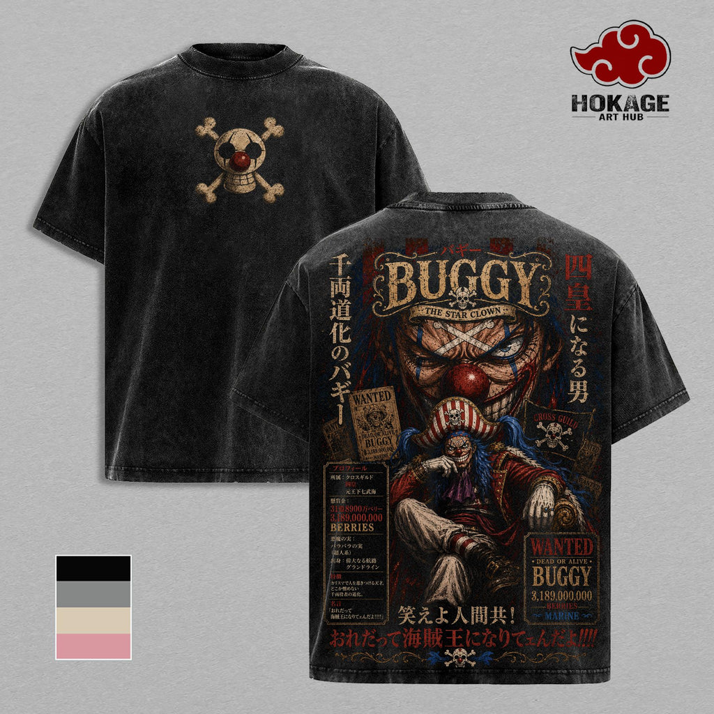 Buggy OP Star Clown Cross Guild Anime Vintage Washed Tee