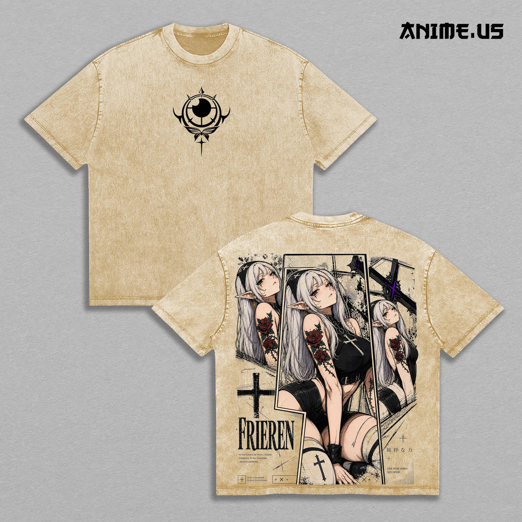 Frieren Gothic Beyond Journey's End Anime Vintage Washed Tee