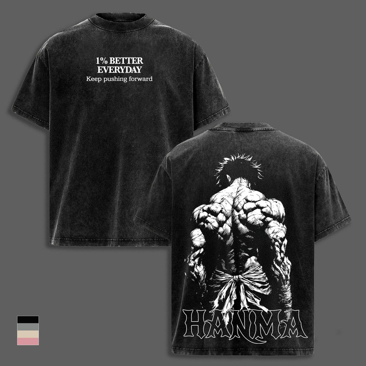 Baki Hanma 1% Better Every Day Gym Anime Vintage Washed Tee