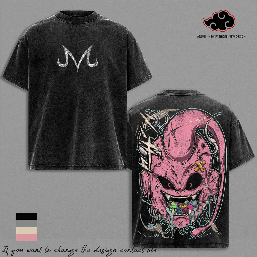 Majin Buu - DBZ Vintage Washed Tee DBZ Anime Shirt Graphic T Shirt Oversized Streetwear Manga Gift For DBZ Fans