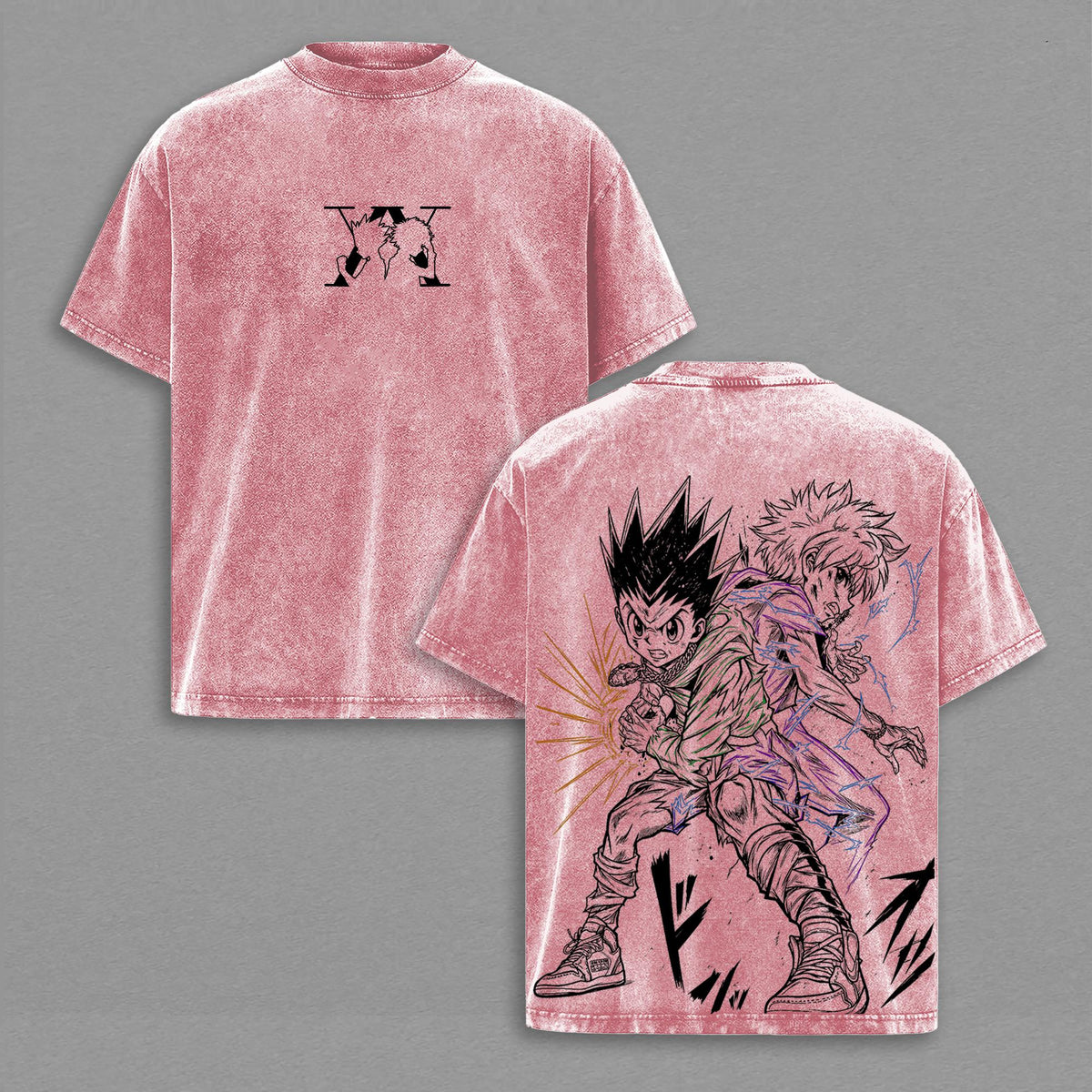 Hunter x Hunter Gon Freecss Killua Zoldyck Anime Vintage Washed Shirt Duo Graphic Tee Oversized Streetwear Unisex