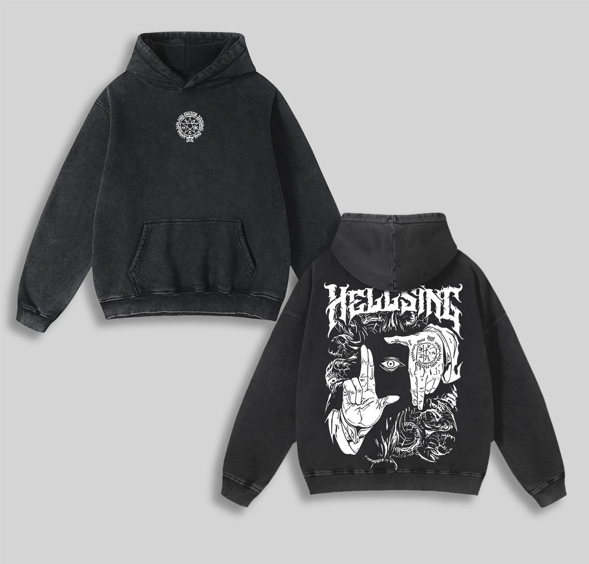 Alucard Hellsing Hand Signs Hoodie Washed Cotton Oversized Anime Manga, Hellsing Hoodie, Anime Streetwear, Gift For Anime Fan, Weeaboo Graphic Hoodies