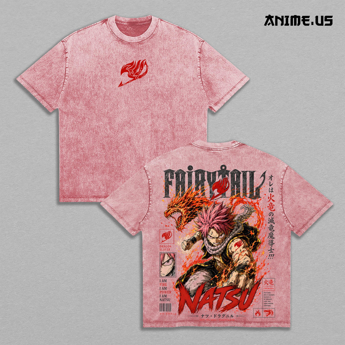 Natsu Dragneel Fairy Tail Fire Dragon Slayer Anime Graphic Vintage Shirt, Burning Spirit Dragon Flame Double Printed Tee Heavyweight Cotton Streetwear
