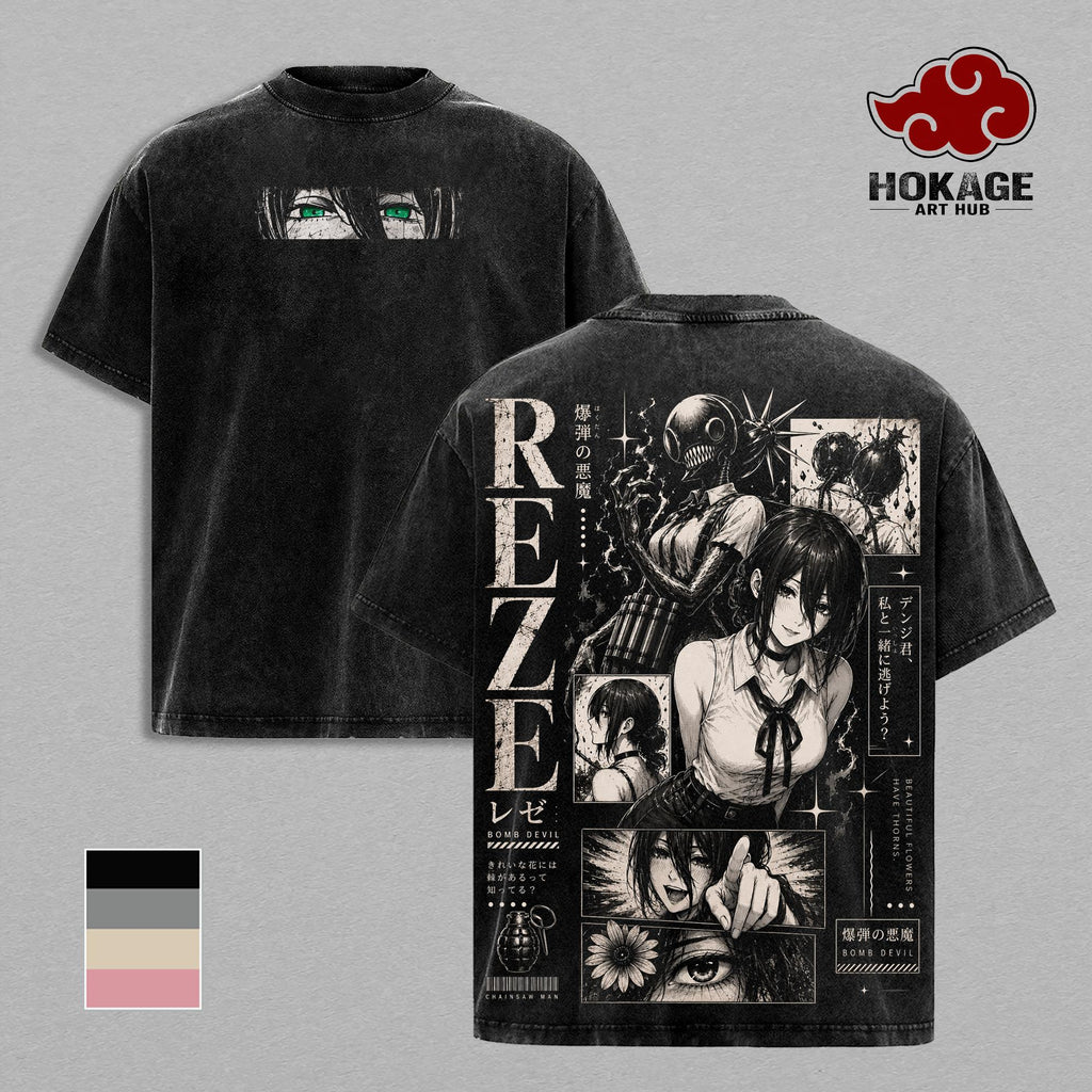 Reze Chainsaw Man Bomb Devil Anime Vintage Washed Tee