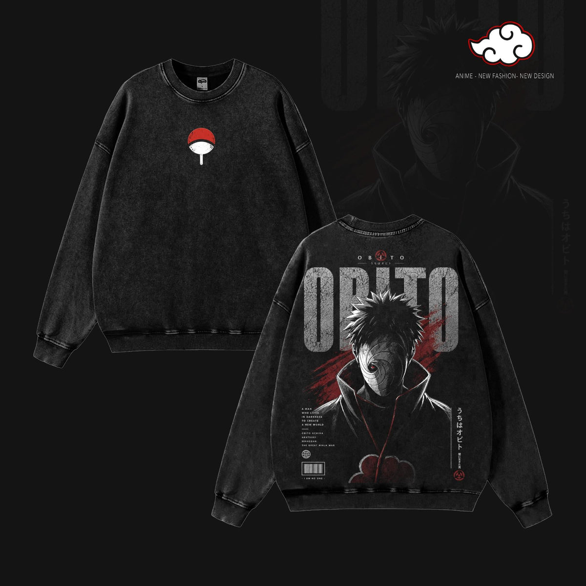 Obito Uchiha Naruto Shippuden Anime T-Shirt Vintage Acid Wash Oversized Graphic Tee Akatsuki Masked Ninja Streetwear Gift for Naruto Fans