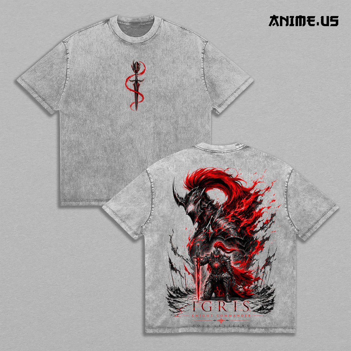 Igris Knight Commander Solo Leveling Vintage Washed T-Shirt | Shadow Knight Anime Graphic Tee | Oversized Heavyweight Streetwear Shirt