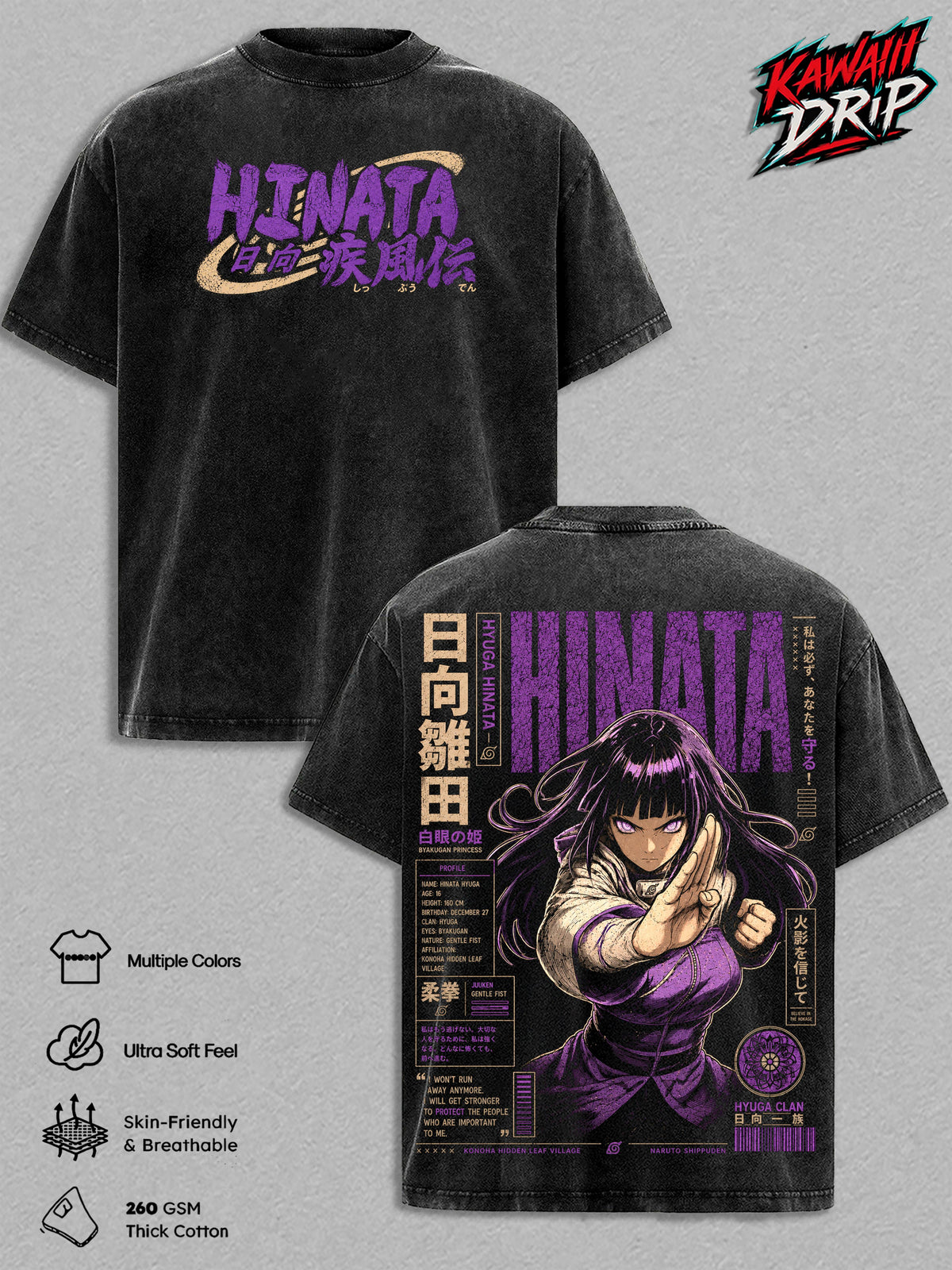 Hinata Hyuga Naruto Anime Vintage Washed Tee