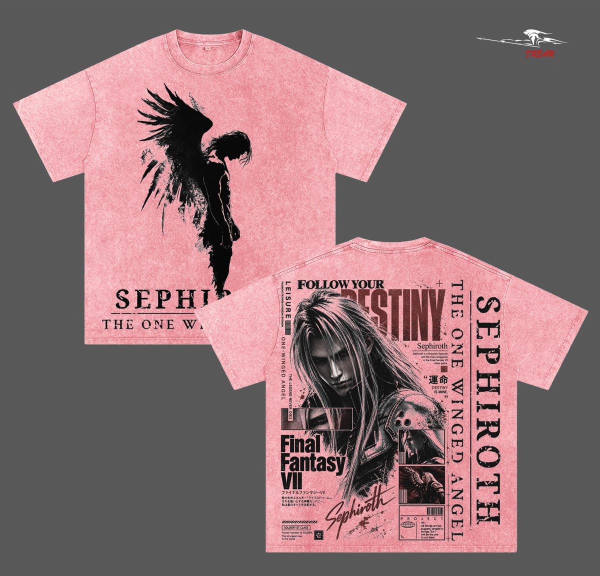 Cloud Strife Final Fantasy VII Anime Double Printed Vintage Washed Tee Unisex Oversize Anime Manga Washed Heavyweight Cotton T-shirt