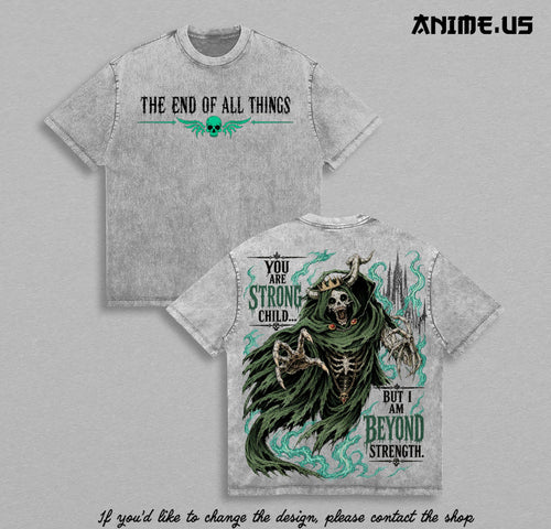 Adventure Time The Lich "Beyond Strength" Vintage Washed Graphic T-Shirt | Dark Fantasy Apocalypse Heavyweight Streetwear Tee