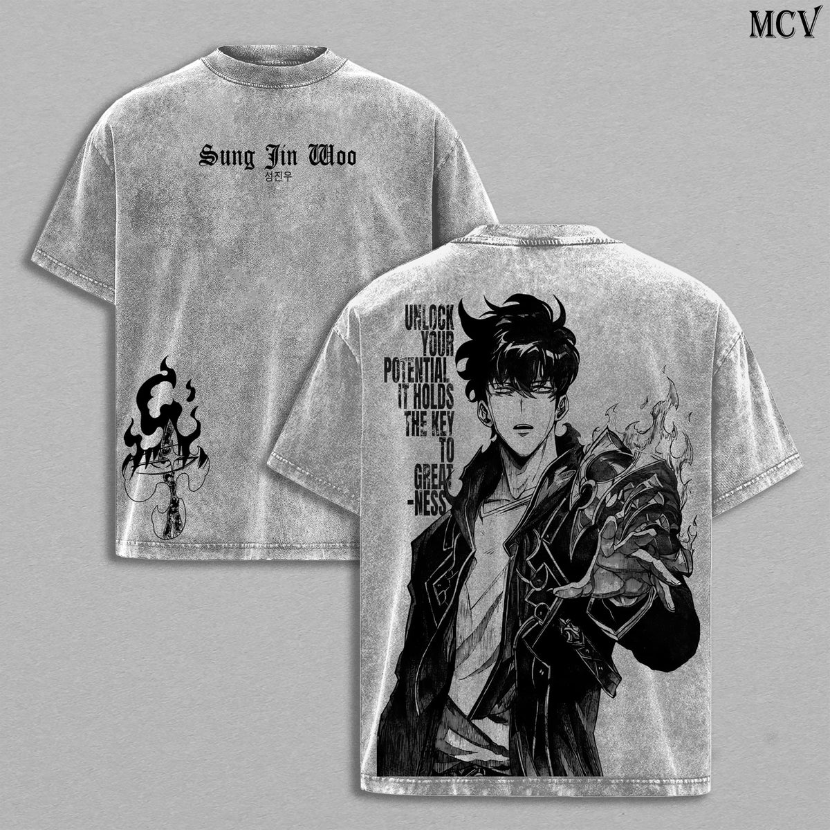 Retro Sung Jin-Woo Solo Leveling Anime Vintage Washed Tee