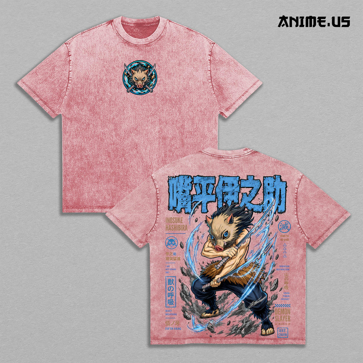 Inosuke Hashibira Demon Slayer Beast Breathing Anime Vintage Washed Tee