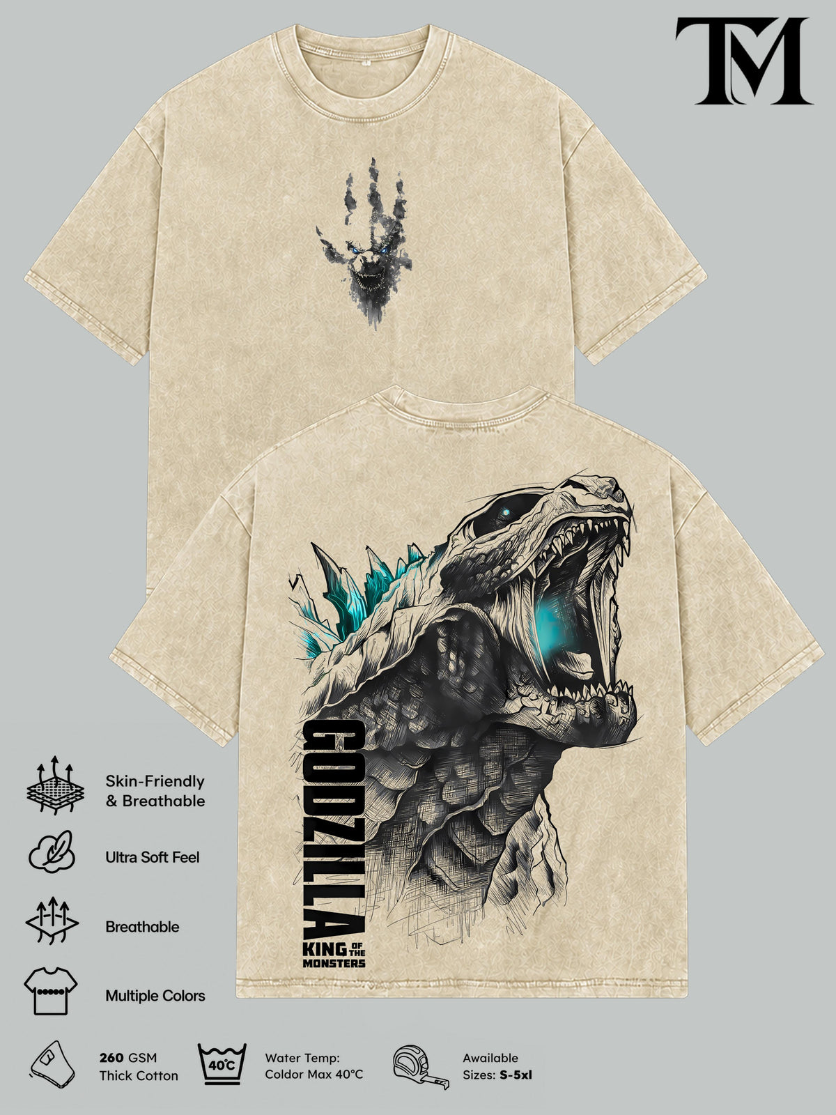 Godzilla Kaiju Monster Movie Vintage Washed Tee
