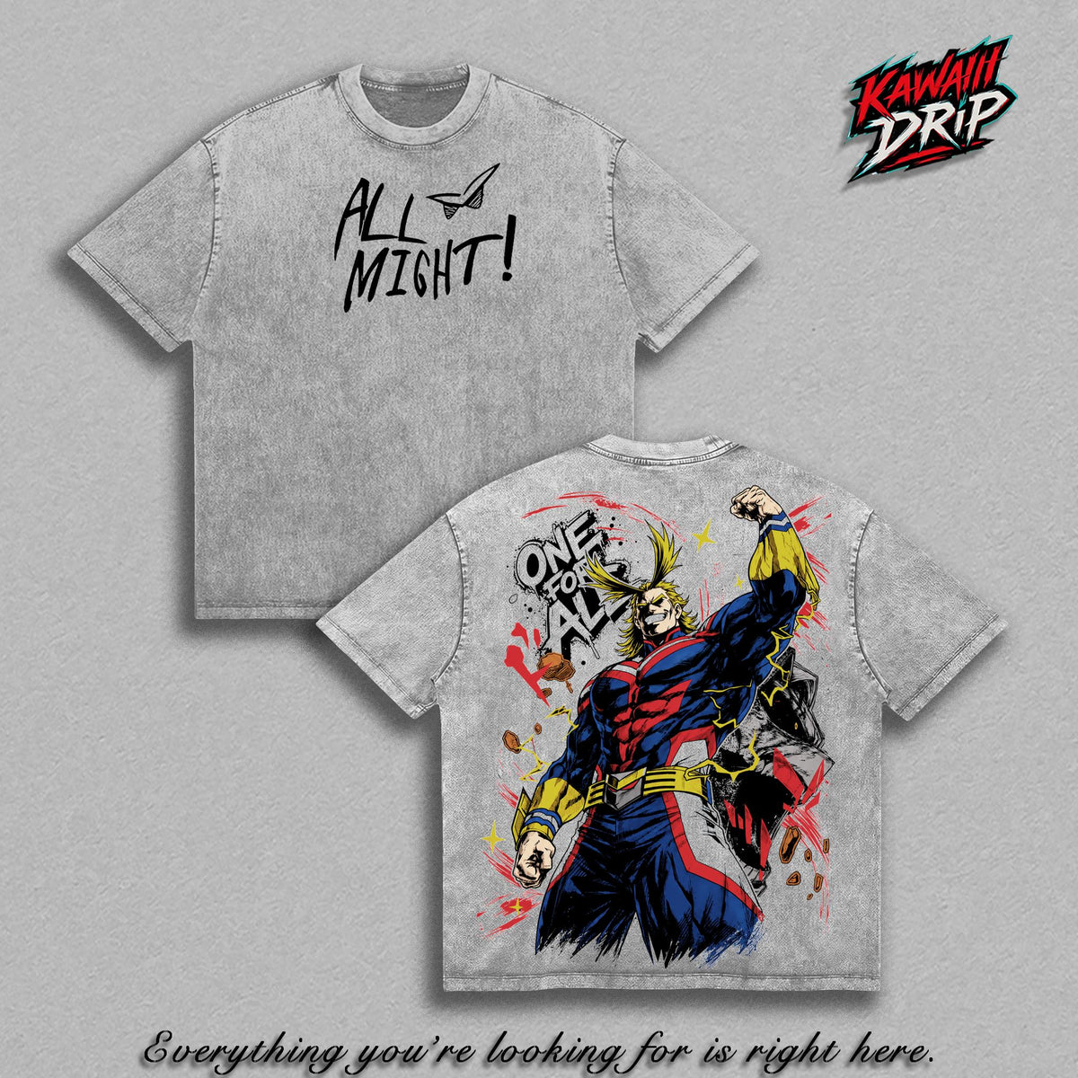 All Might My Hero Academia Graphic Tee Vintage Washed Shirt Unisex Streetwear Anime Shirt One For All Hero Manga Tee UA Hero Anime Fan Gift Apparel