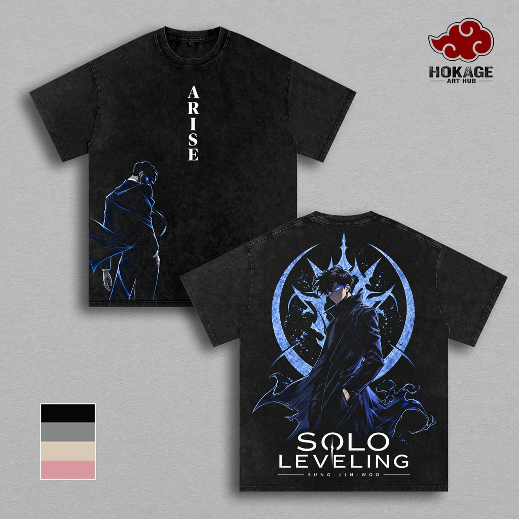 Sung Jin-Woo Solo Leveling T-Shirt, Shadow Monarch Graphic Tee, Vintage Washed Anime Shirt, Oversized Heavyweight Cotton Tee, Manga Streetwear