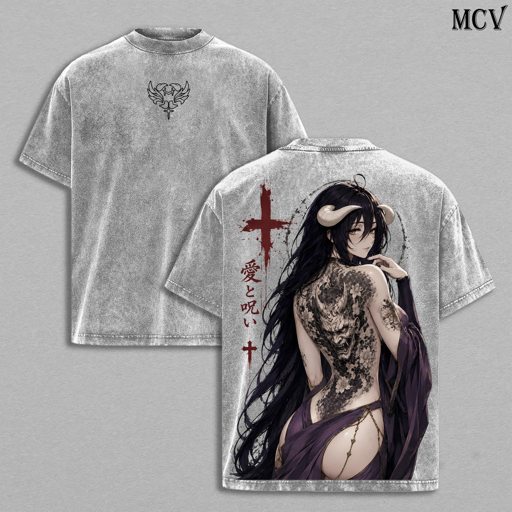 Albedo Overlord Gothic Tattoo Anime Vintage Washed Tee
