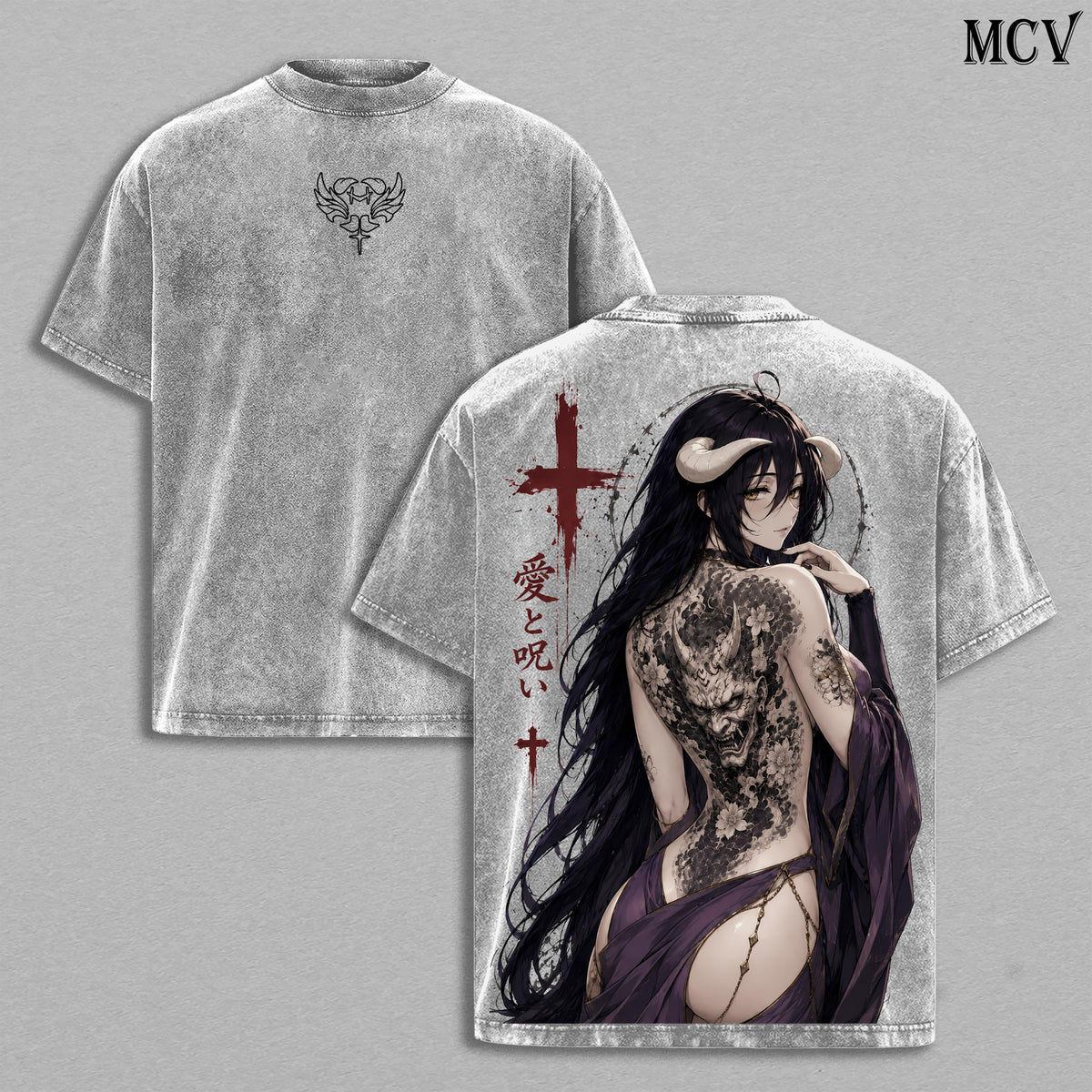 Albedo Overlord Gothic Tattoo Anime Vintage Washed Tee