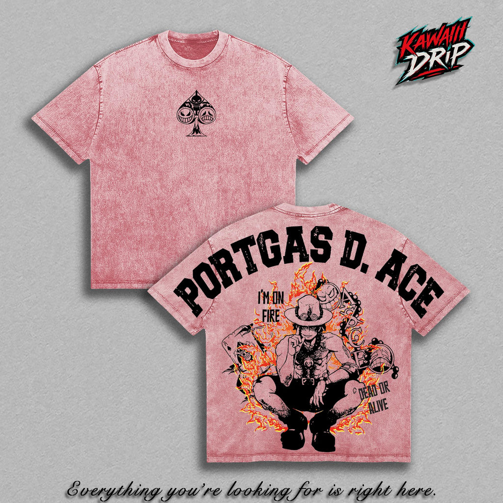 Portgas D. Ace One Piecee Fire Fist Ace Anime Vintage Washed Tee