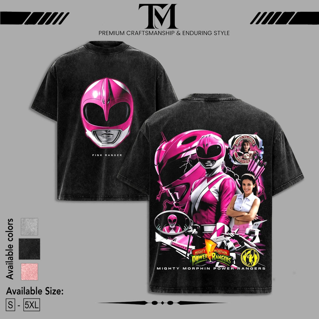 Pink Ranger Mighty Morphin Power Rangers Vintage Washed Tee