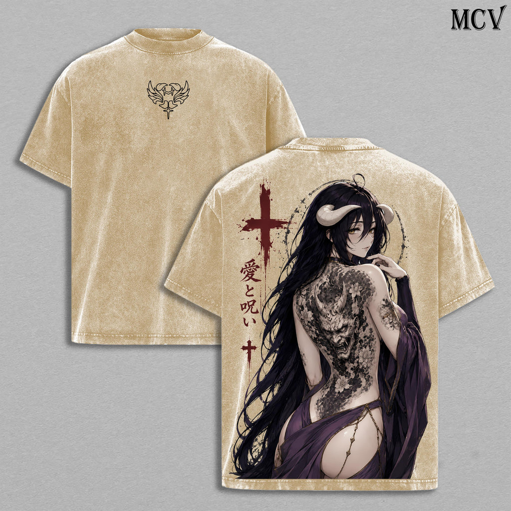 Albedo Overlord Gothic Tattoo Anime Vintage Washed Tee