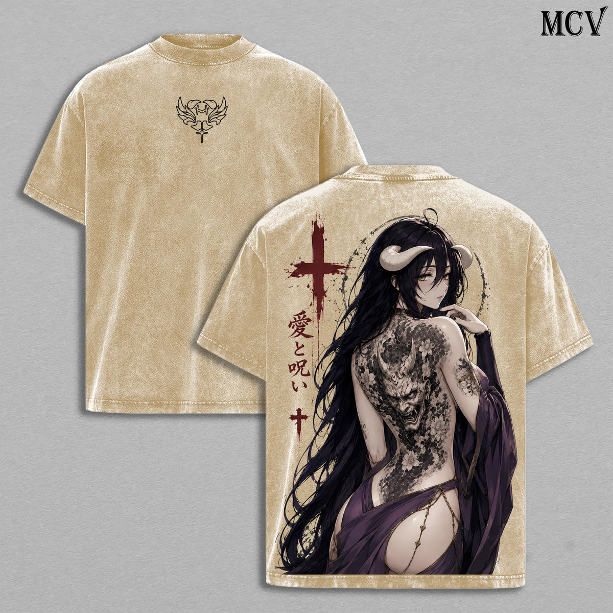 Albedo Overlord Gothic Tattoo Anime Vintage Washed Tee