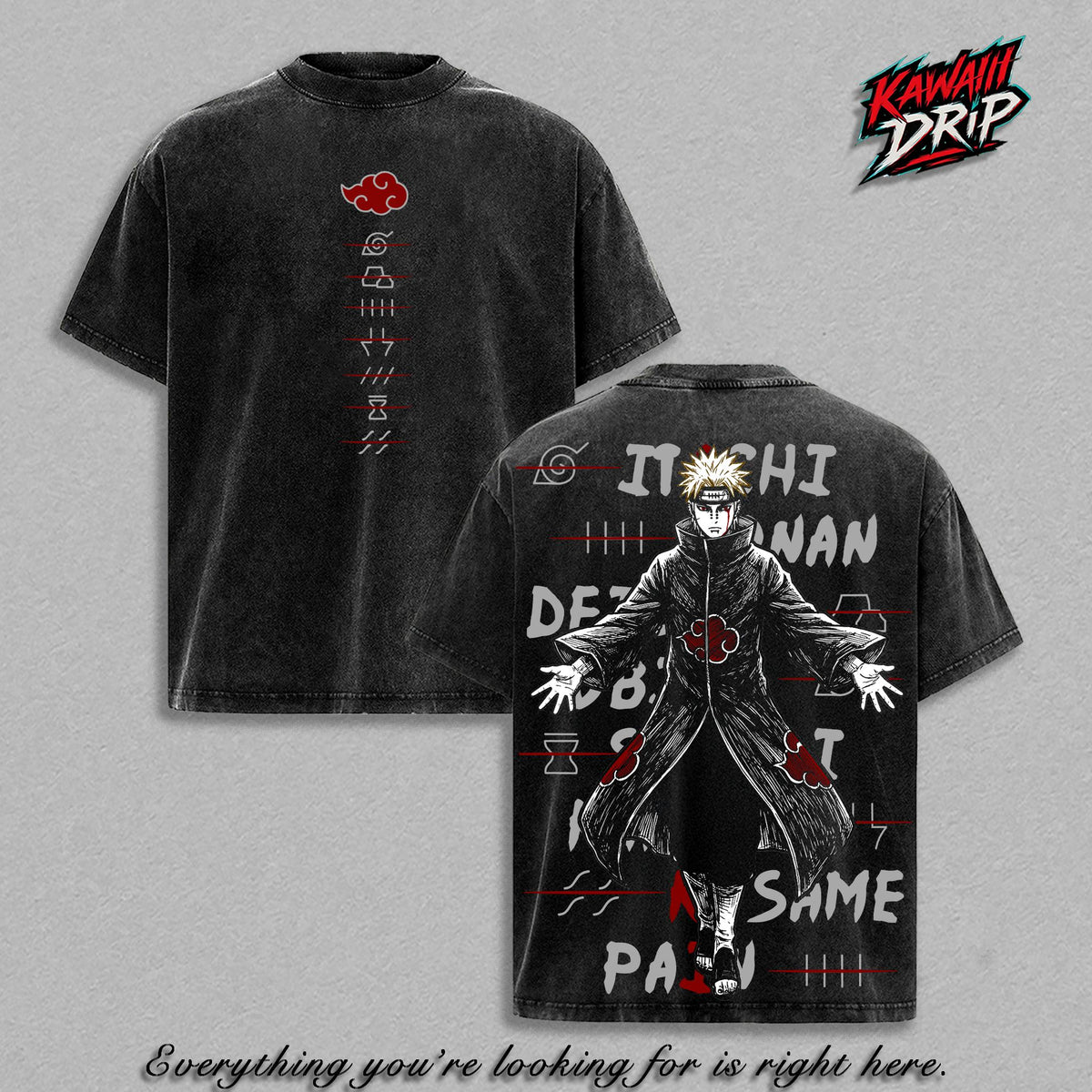 Pain Naruto Akatsuki Leader Rinnegan Anime Vintage Washed Tee