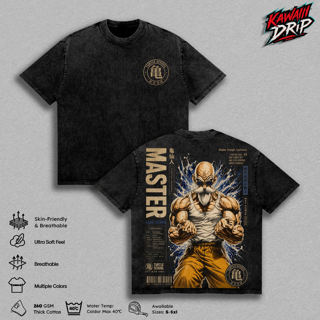 Master Roshiii Gym Kame Sennin DBZ Anime Vintage Washed Tee