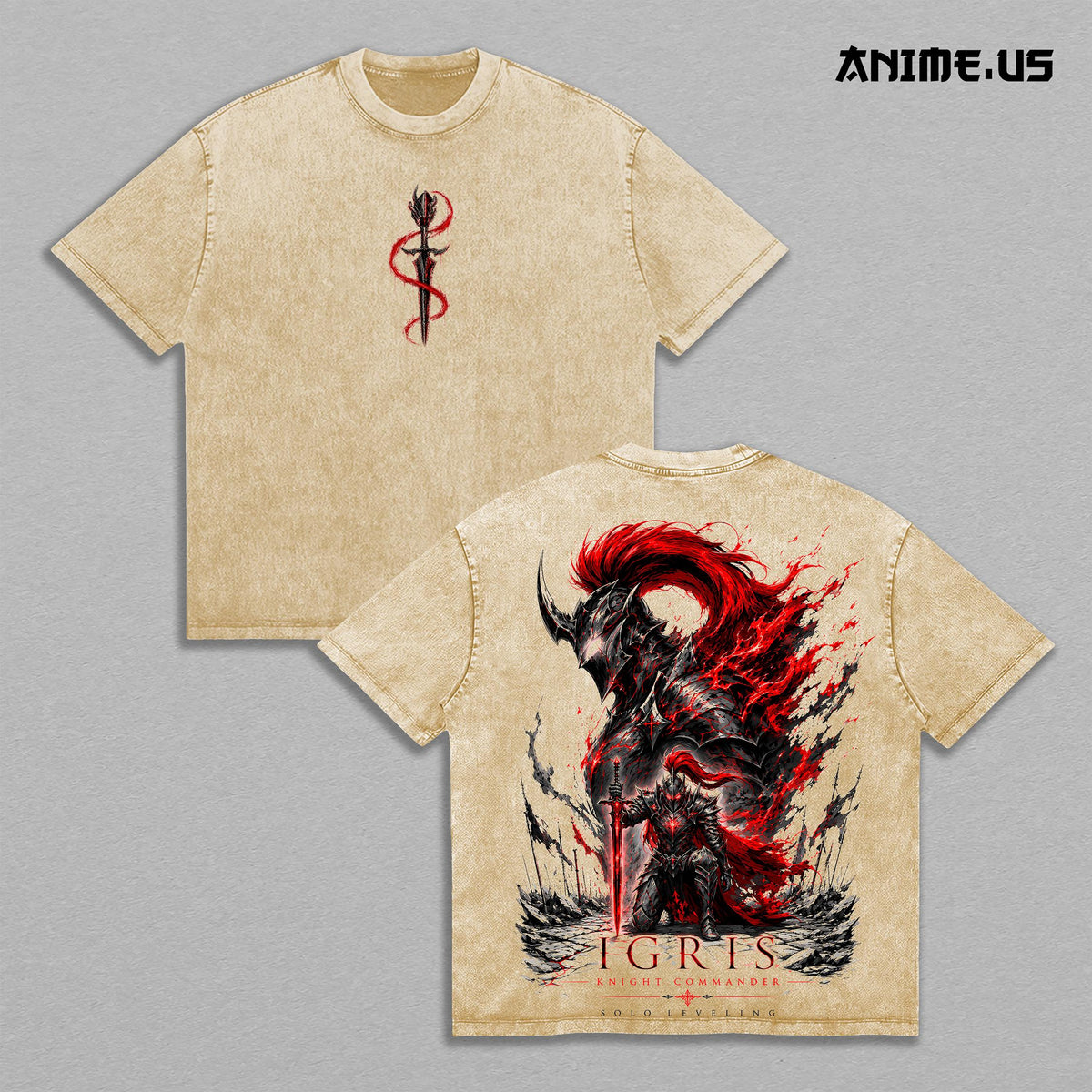 Igris Knight Commander Solo Leveling Vintage Washed T-Shirt | Shadow Knight Anime Graphic Tee | Oversized Heavyweight Streetwear Shirt
