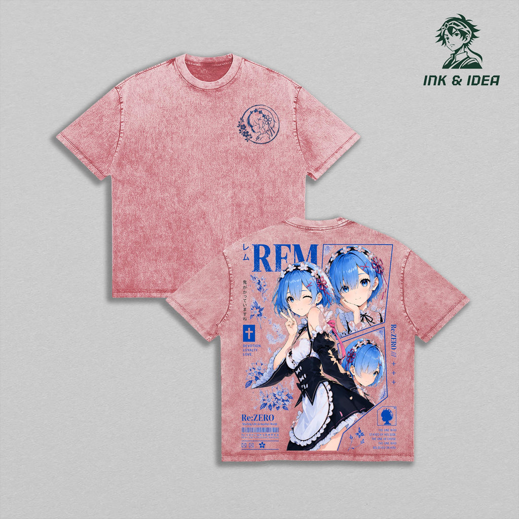 Rem Re:ZERO Blue Maid Anime Vintage Washed Tee