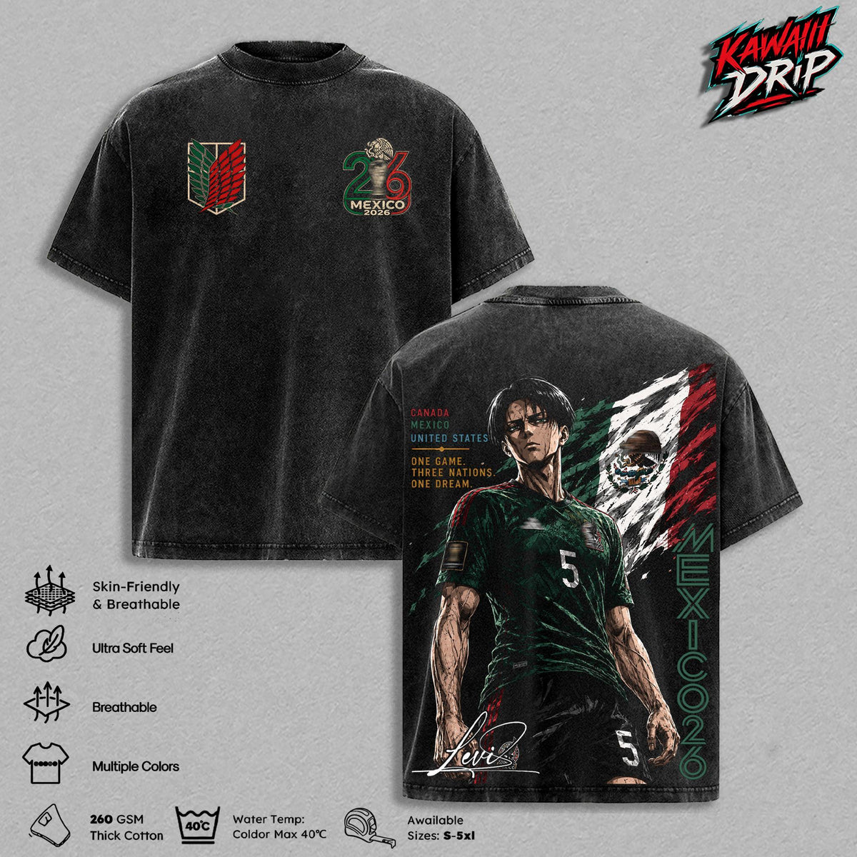 Levi Ackerman Attack On Titan Mexico 2026 Anime Vintage Washed Tee