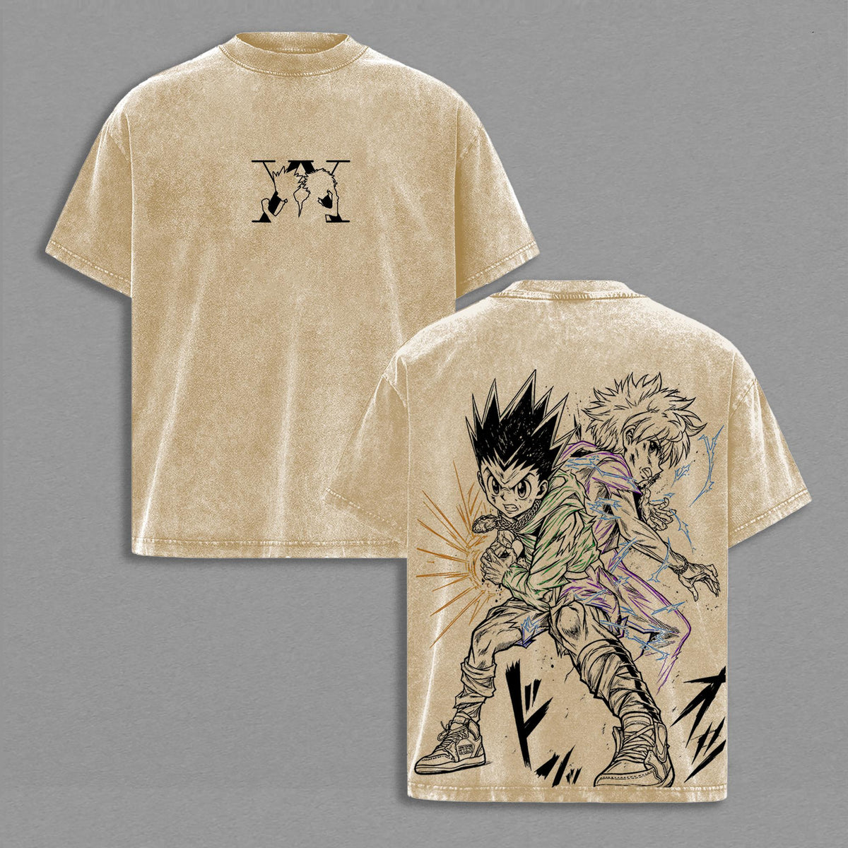 Hunter x Hunter Gon Freecss Killua Zoldyck Anime Vintage Washed Shirt Duo Graphic Tee Oversized Streetwear Unisex