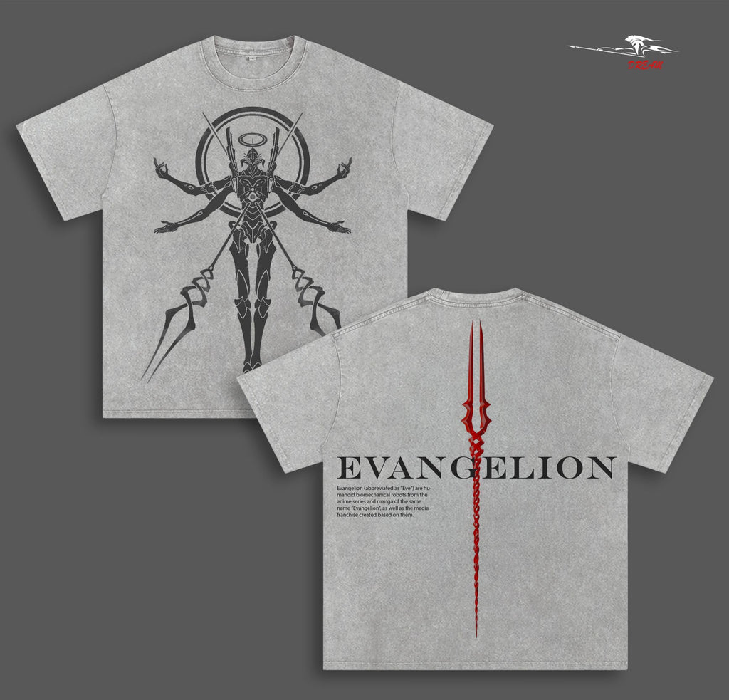 Eva. Unit 01 Neon Genesis Evangelion Anime Double Printed Vintage Washed Tee Unisex Oversize Anime Manga Washed Heavyweight Cotton T-shirt