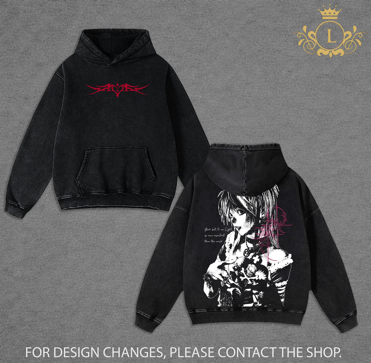 Misa Amane Death Note Wash Tee - Hoodie, Vintage Washed Gothic Anime Graphic Tee, Dark Aesthetic Oversized Shirt, Unisex Streetwear