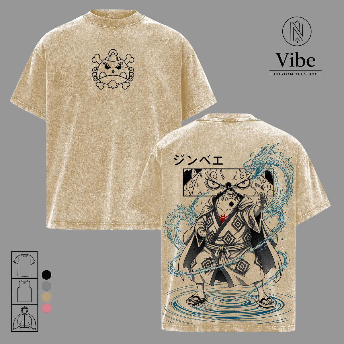 Jinbe 1 Piece Straw Hat Pirates Anime Vintage Washed Tee