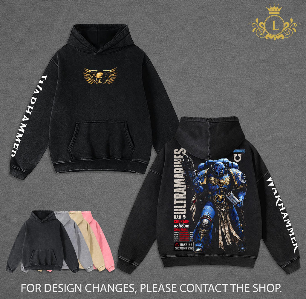 Ultramarines Warhammer 40K Dawn of War IV Vintage Washed Hoodie